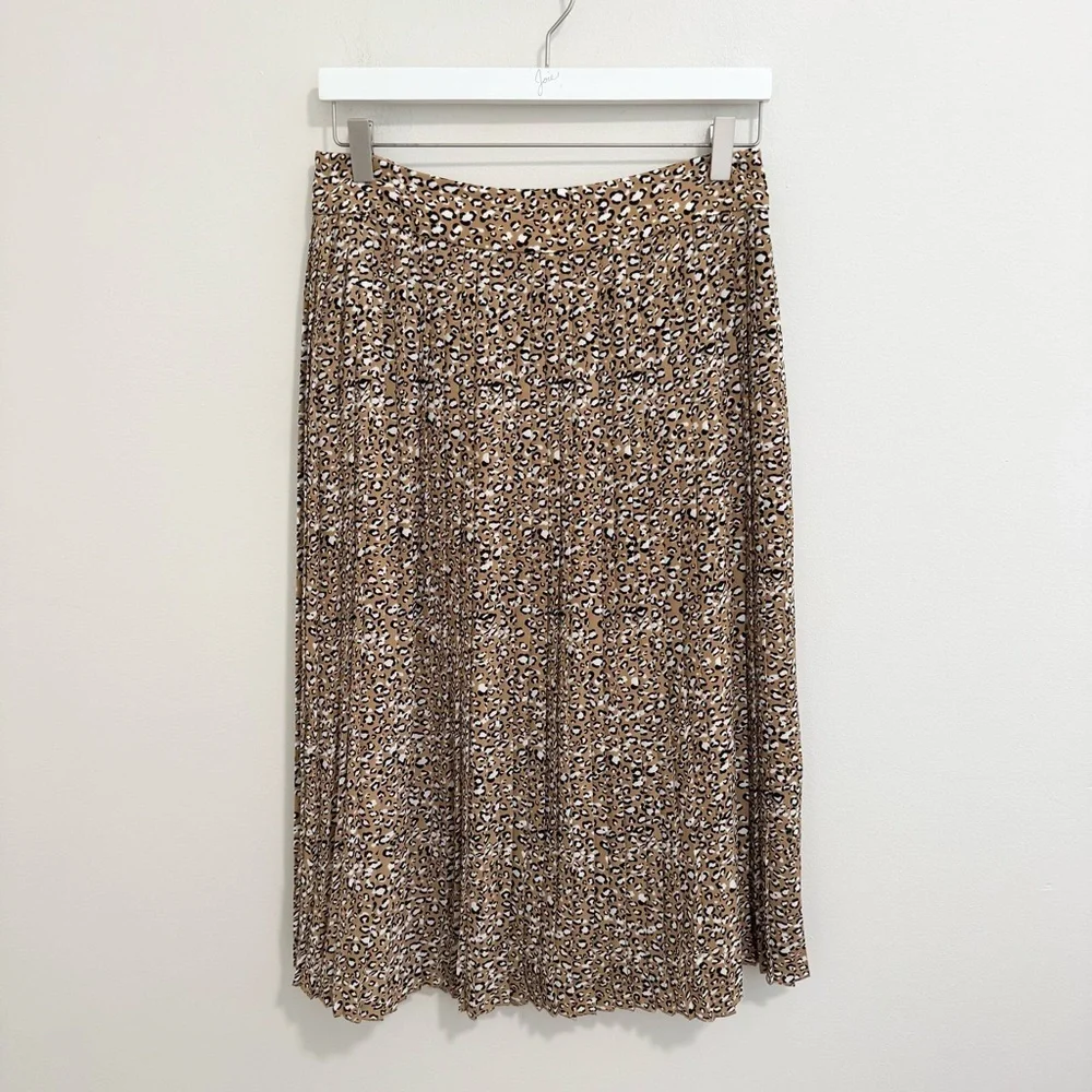 J Crew Animal Print Pleated Midi Skirt
